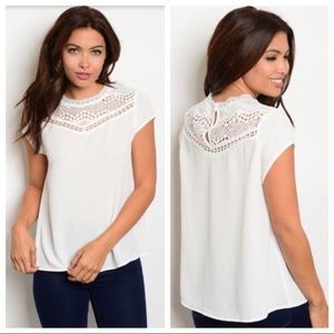 White Short Sleeve Lace Top